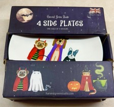 Halloween Pets in Costume Harvest Green Studio Four  Tapas Luncheon Plates NIB
