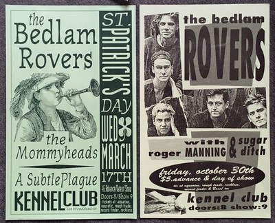 Bedlam Rovers 1992 1993 Kennel Club SF Flyer Lot of 2 Mommyheads