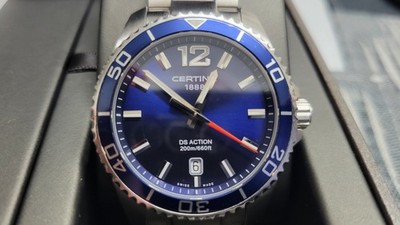 Certina DS Action Stainless Steel Quartz Watch. 40.5mm Blue Dial With Box