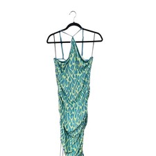 Forever 21 Bodycon Swim Dress Womens Large Teal Lime Green Flame Print Excellent