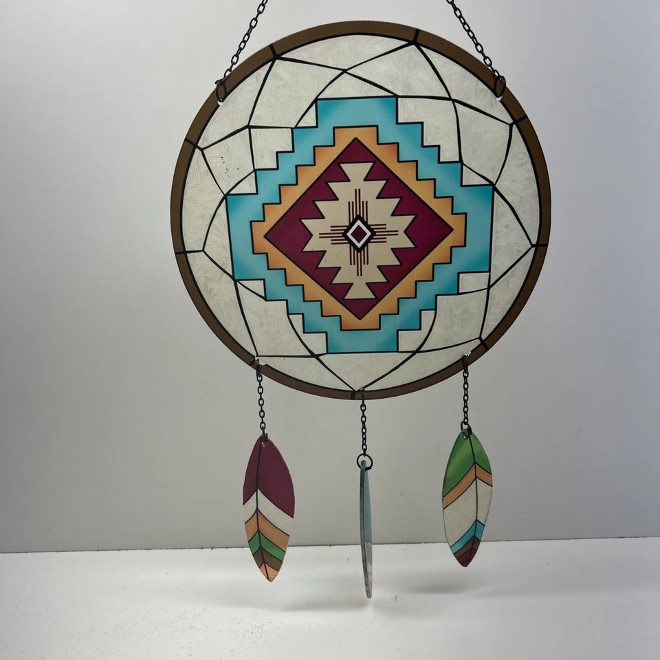 Vitral grande temática nativa americana atrapasueños 12 pulgadas de diámetro Foto 2 de 4