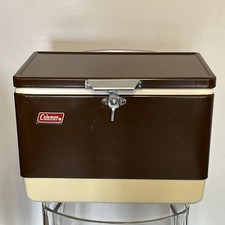 Coleman Cooler 1970s Vintage Brown  Metal Ice Chest Retro Camping Gear Storage