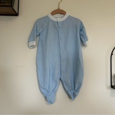 Vintage Babygro Baby Blue White Snap Button Sleeper