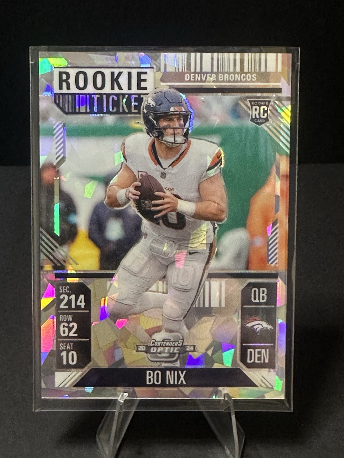 2024 Panini Contenders Optic Bo Nix Cracked Ice /22 Rookie Ticket #62