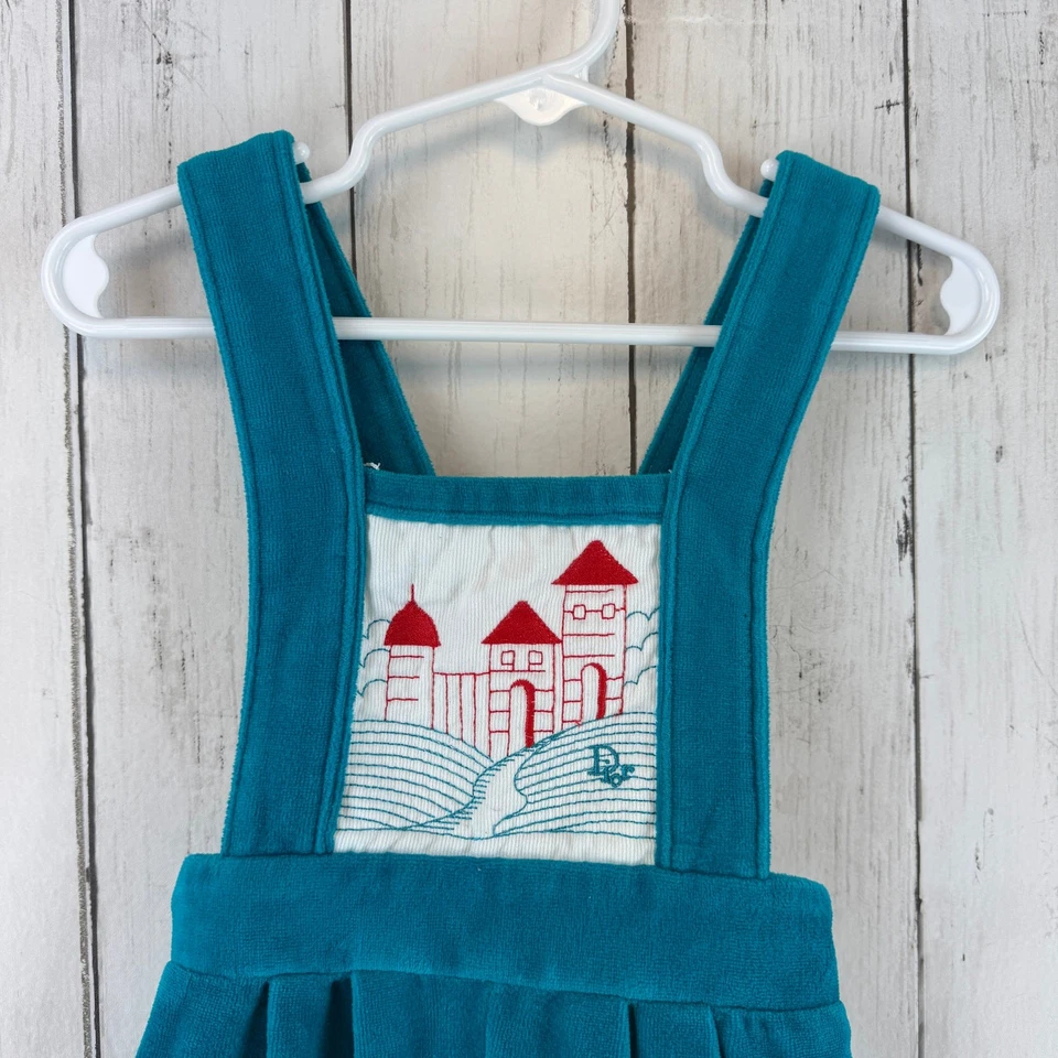 VTG 90's Baby Dior Teal Embroidered Velour Bib Overalls Outlet Size 12 Months - Image 3 of 4
