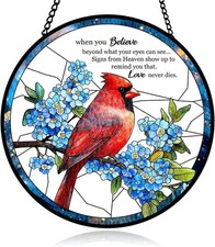 Red Cardinal Suncatcher Glass Window Hanging Decor Bird Art