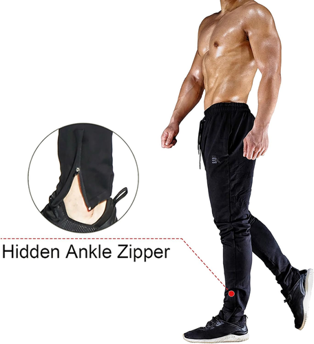 Mens Zip Joggers Pants - Casual Gym Workout Track Pants Comfortable Slim Fit Tap - Picture 3 of 5