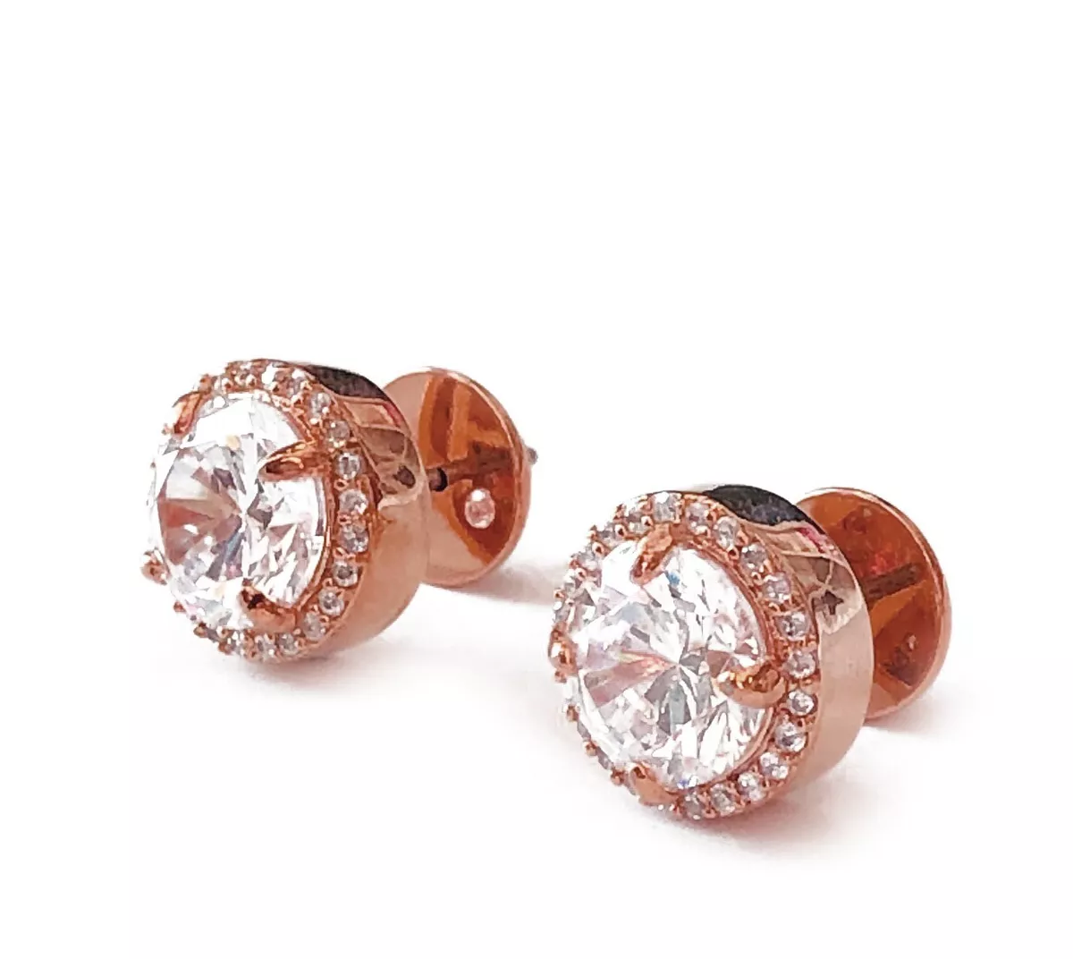 NEW Henri Bendel Luxe ROSE GOLD HALO CZ Crystal Stud Earring w Tag