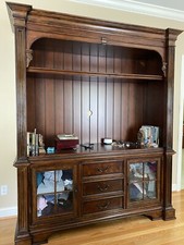 Traditional Cherry Wood 3-Piece Entertainment Center Wall Unit with Arched Glass Doors — listing 5