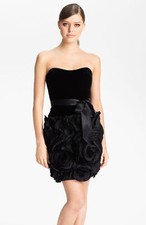 Adrianna Papell  Strapless Rosette Detail Velvet Dress Sz 10 Black