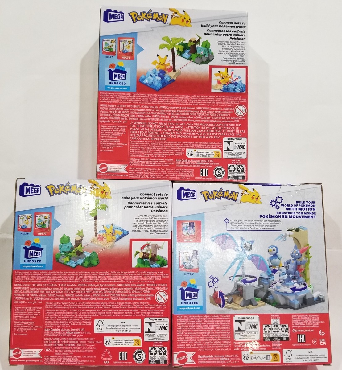 3 Mega Construx Pokémon PIKACHU + ZUBAT + BULBASAUR Building