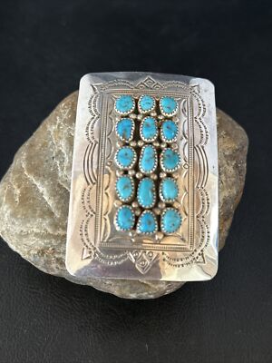Blue Kingman Turquoise Navajo Sterling Silver Concho Belt  display picture 3