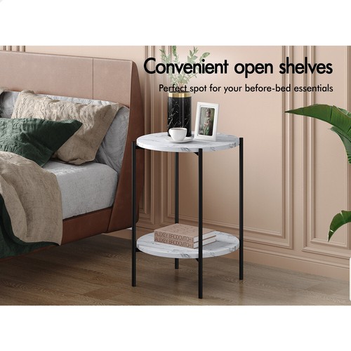 ALFORDSON Side Table Sofa End Bedside Nightstand Round Marble Shelf Black - Picture 4 of 12