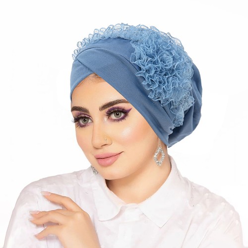 Flower Lace Caps Women Muslim Hijab Hair Loss Hats Head Wrap Turban Chemo Hats - Foto 5 di 20