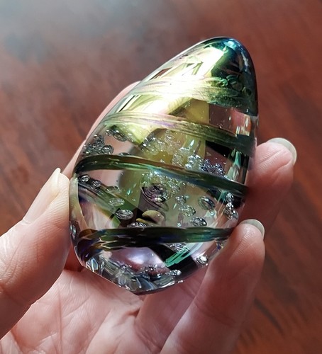 GES Glass Eye Studio Egg Art Glass Paperweight Iridescent Rainbow Multi Glass 95 - 第 11/15 張圖片
