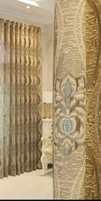1pc Gold European Style Retro Jacquard Wavy Curtains, Window Treatment 39"X98"