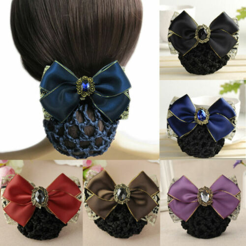Lace Satin Bow Ladies Covers Bowknot Barrette Hair Clips Bowknot Net Bun Snood * - Picture 10 of 68