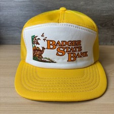 Vintage Badger State Bank Hat Cap Snap Back Y...