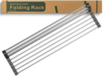 Roll Up Dish Drying Rack, Stainless Kitchen Accessories, (21'' X 9.1'') Black 