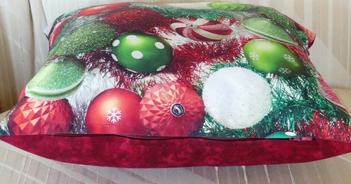 Embroidered Red Santa Christmas Pillow, 13.5x13.5" Zippered opening 2 Options - Picture 6 of 6