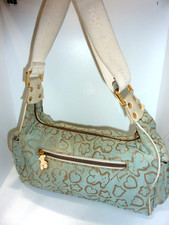 Tous Light Teal Gold Color Details With Two Pocket Fabric Shoulder Bag