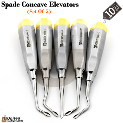 Set Of 5 Distal Spade Elevators Dental Root Tip Extracting Elevator Gold Handle