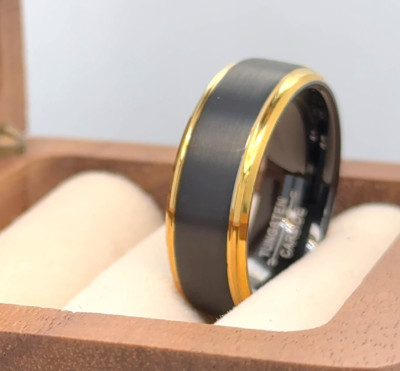 Hubby-Wifey Gifts Gold Plated & Black Tungsten Ring Personalized Classic Band