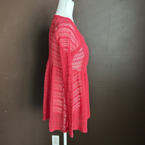 Altar'd State size Small Long Sleeve Sheer Lace Blouse Top Dark Red Womens - Picture 2 of 6