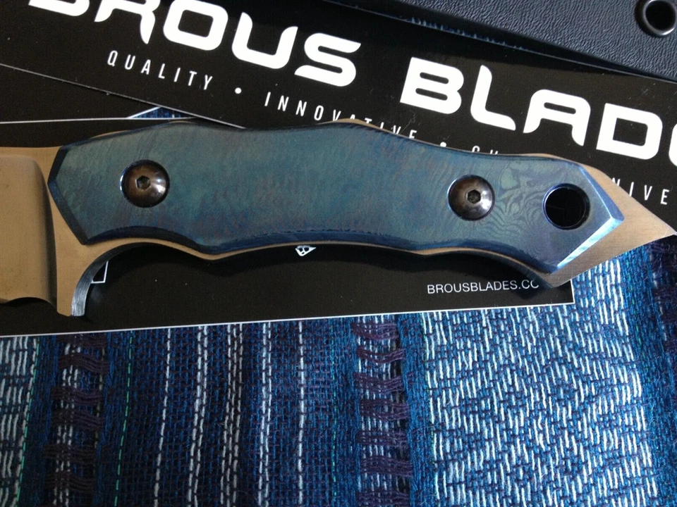 Early Brous Blades Custom Knife, 1/4'' D2 Steel, Titanium Scales, Kydex sheath - Image 3 of 4