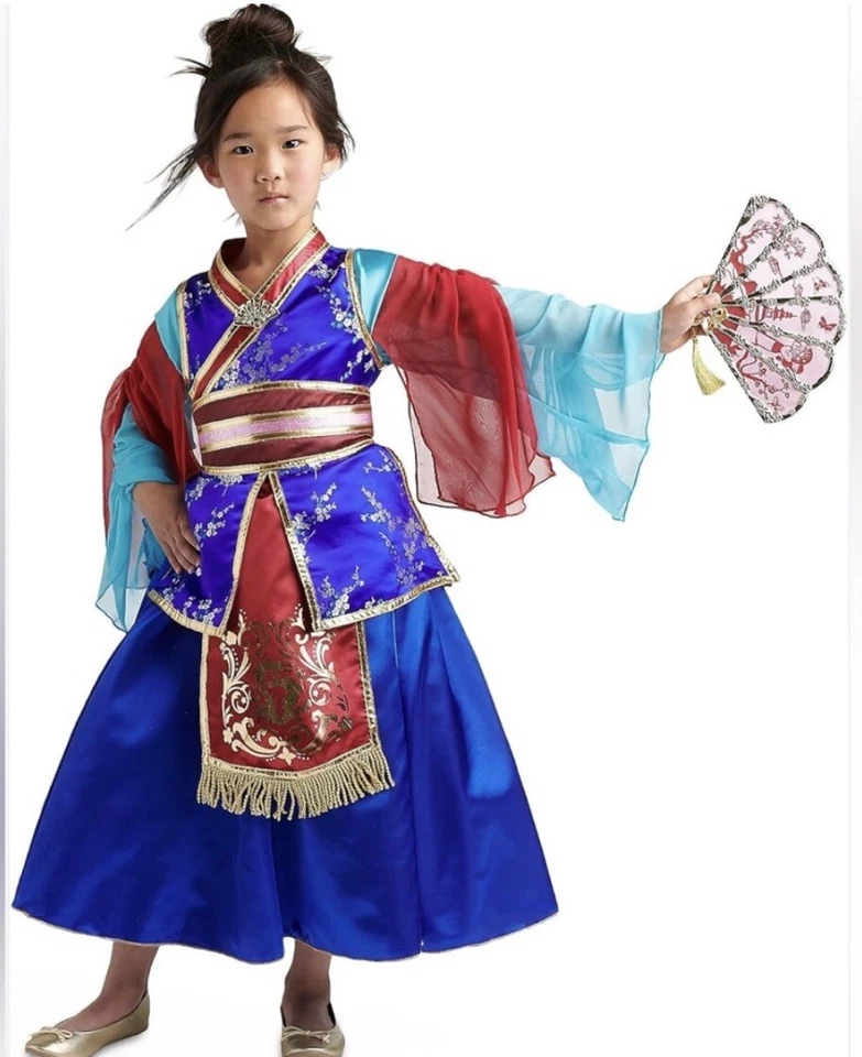 Disney Store Girls Blue 2 Pc Warrior Princess Mulan Costume Dress sz M (7-8) EC - Image 2 of 4