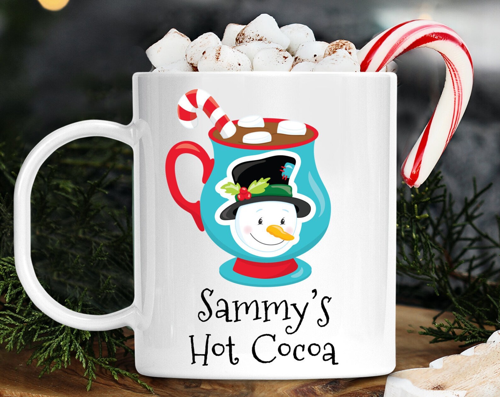 Kids Personalized Snowman Christmas Hot Cocoa With Name Cup Dishwasher Safe