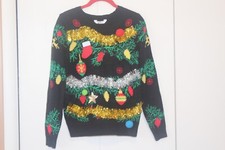 Ugly Christmas Sweater No Boundaries Black w/Christmas Tree Size S 3-5
