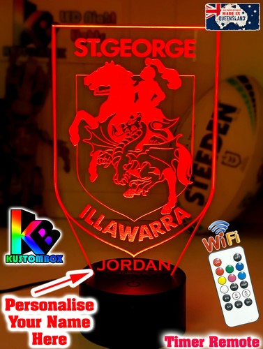 ST GEORGE DRAGONS RUGBY LEAGUE Personalised 3D LED Night Light Colour Lamp - Picture 16 of 17