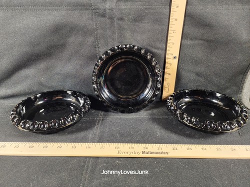 Vintage Fenton Art Glass Black Thumbprint Ashtray Flawless Shape 3 Available