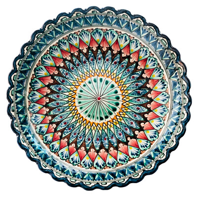 Oriental Lagan Ljagan Ceramics Gerillt Teller Plate Handgemalt Glasur