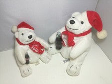 Lot of 2 Coca-Cola Polar Bear Plush w/ Bottle Promotional Toy Great Condition