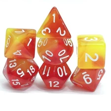 New 7 Piece Polyhedral Rising Phoenix Red Yellow Translucent Dice Set W/ Bag