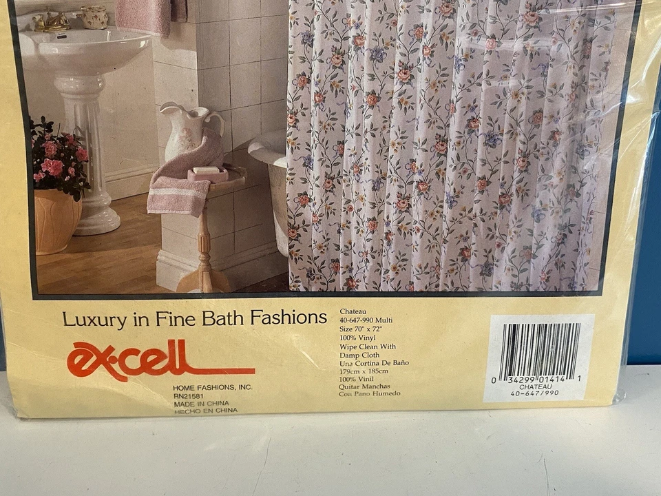 全新 Excell Home Fashions 淋浴帘 粉色和白色 花卉 复古 70"x 72" 城堡 — 第 3/4 张图片
