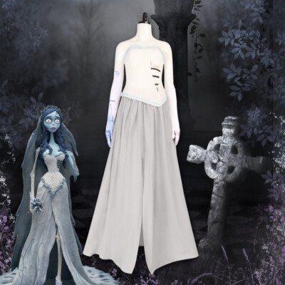 white christmas dresses Corpse Bride Emily Women White Wedding Dress Party Carnival Halloween  Cosplay Costume