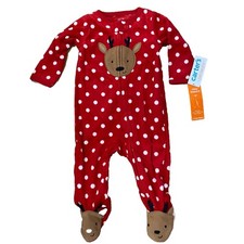 Carter  s Infant Footie Pajamas 6 mo. Fleece Christmas Reindeer Red Unisex Dot