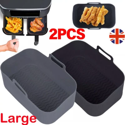 DAYDAYUP-UK 2x Air Fryer Silicone Pot Rectangle Baking Tray Basket Liners Insert Dish UK