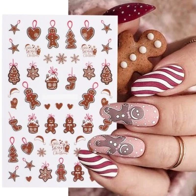 Nail Art Stickers Decals Christmas Snowflakes Gingerbread Men House Stars CS190
