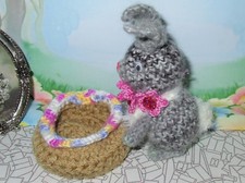 Bunny Doll / Bed crocheted plush soft crochet rabbit Easter MINI 4inch ooak grey
