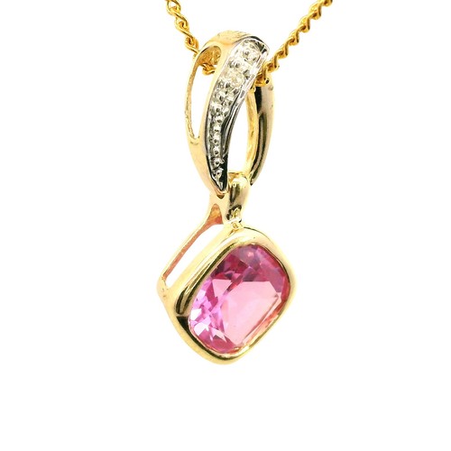 9ct Yellow Gold Pink CZ & Diamond Pendant – Delicate Sparkle - Picture 4 of 16