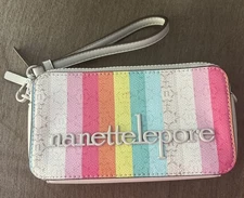 NWOT Nanette Lepore Multicolor Striped Wristlet Bag Zippers Card Slots Summer