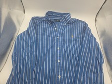 Ralph Lauren Slim Fit Mens Mediu Long Sleeve Button Down Cadet Blue Stripe Shirt