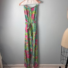 Lilly Pulitzer JUMPSUIT Crystal Wate Island Cruise Resort XS Wide Leg Green Pink