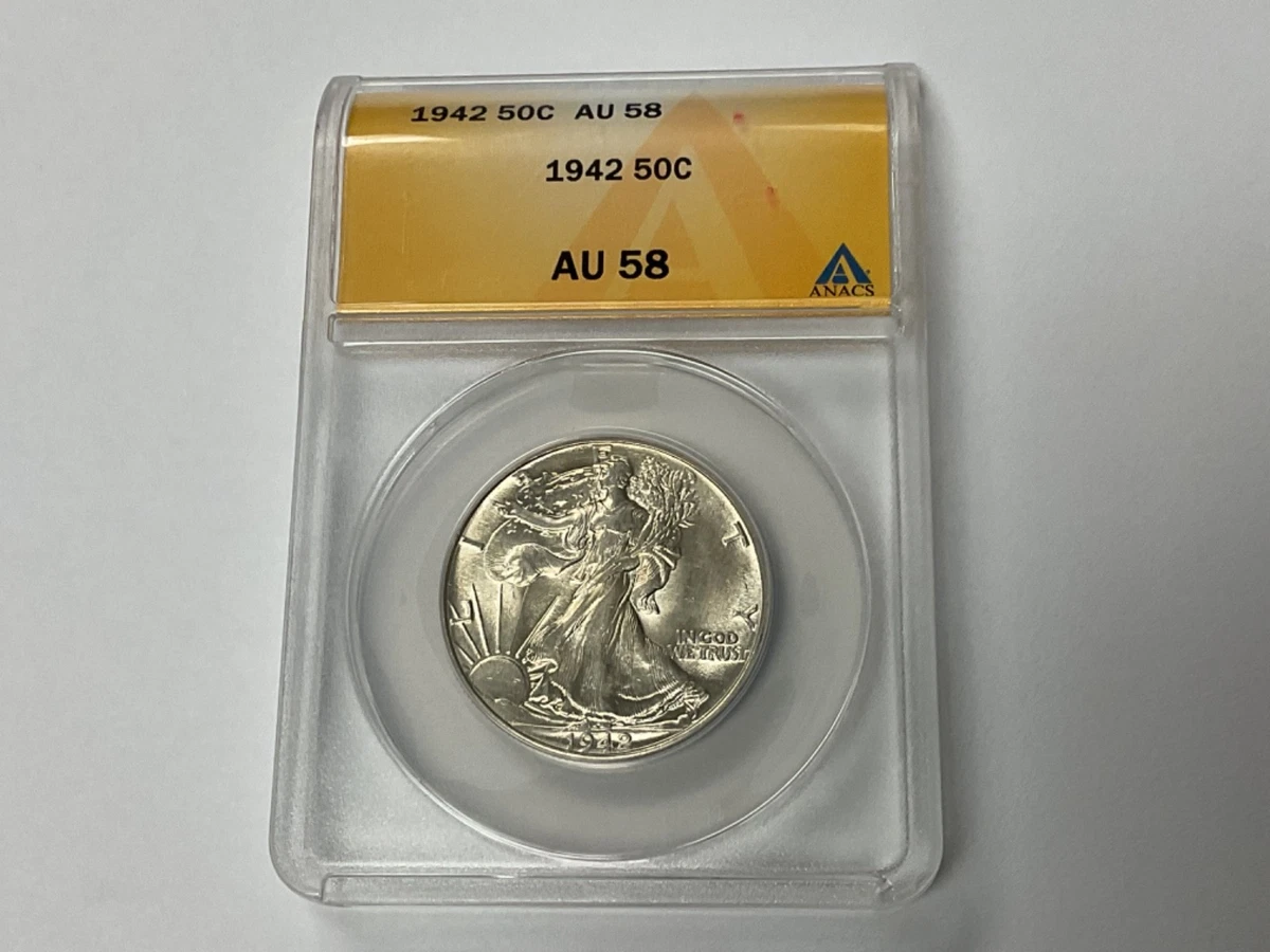 AU 58 Graded 1942 Year Liberty Walking Half Dollars (1916-1947