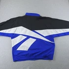 Reebok Jacket Mens XL Blue Black Windbreaker Vintage 90s Vector Hood Nylon