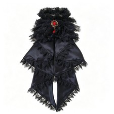 Gothic Victorian Jabot Fake Collar, Lace Ruffle Neck Choker with Pendant Cosplay